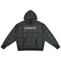 Shop the Signature Plaid Cotton Hooded Jumper by Teddy Blaze. Heavyweight 400 GSM dark plaid cotton hoodie featuring white script branding from THE BLAZE MAN.