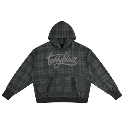 Shop the Signature Plaid Cotton Hooded Jumper by Teddy Blaze. 400 GSM charcoal plaid heavy cotton hoodie reflecting stealth wealth and quiet luxury from the COVERUPS line of The Mature Mocha Collection.