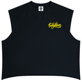 Shop the Signature Raw Edge Tank by Teddy Blaze. Heavyweight 250 gsm cotton-blend loose fit V-neck tank top featuring yellow script branding and raw hem detailing.