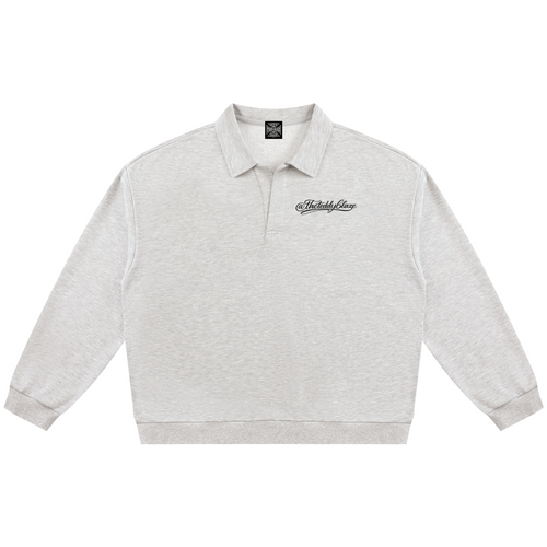 Shop the Signature Rugby Shirt by Teddy Blaze. Heavyweight 310 GSM heather gray fleece rugby pullover with black script branding from THE BLAZE MAN.