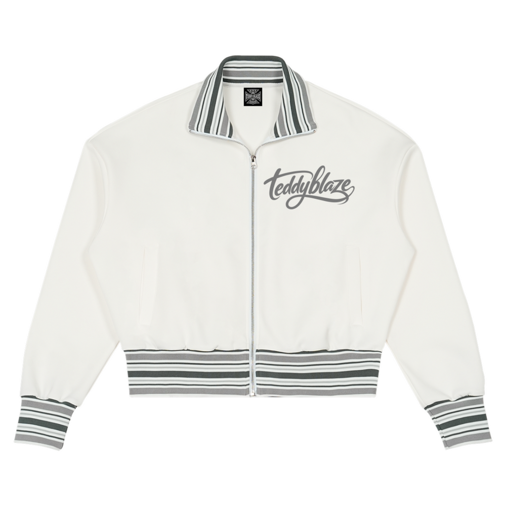 Shop the Signature Striped Trim Rib Collar Jacket by Teddy Blaze. 380 GSM heavy stretch cotton zip jacket with striped trim from WE OUTSIDE! OUTERWEAR.