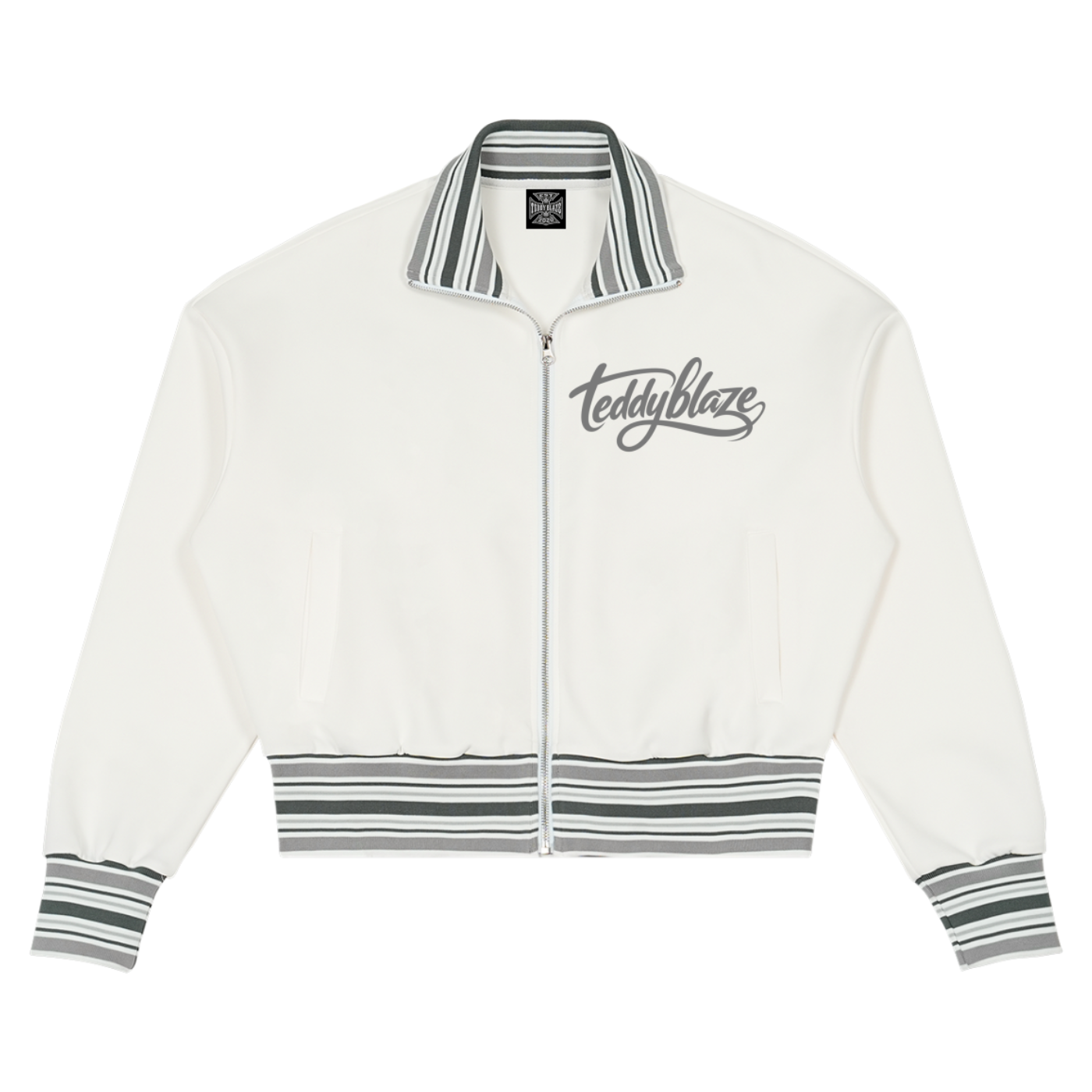 Shop the Signature Striped Trim Rib Collar Jacket by Teddy Blaze. 380 GSM heavy stretch cotton zip jacket with striped trim from WE OUTSIDE! OUTERWEAR.