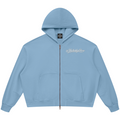 Shop the Signature Vintage Wash Boxy Zip Hoodie by Teddy Blaze. 360 GSM slate blue cotton zip hoodie featuring white script branding from THE BLAZE MAN.