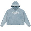 Shop the Signature Vintage Washed Fleece Hooded Jumper by Teddy Blaze. 340 GSM washed slate blue fleece boxy hoodie reflecting stealth wealth and quiet luxury from the COVERUPS line of The Mature Mocha Collection.