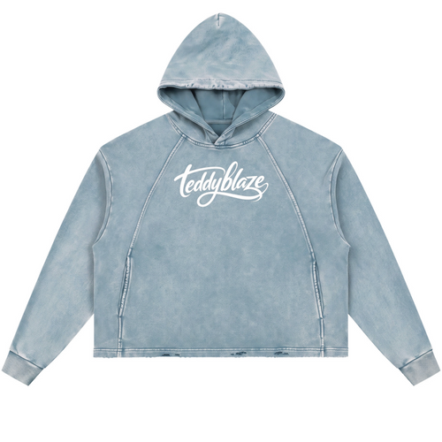 Shop the Signature Vintage Washed Fleece Hooded Jumper by Teddy Blaze. 340 GSM washed slate blue fleece boxy hoodie reflecting stealth wealth and quiet luxury from the COVERUPS line of The Mature Mocha Collection.