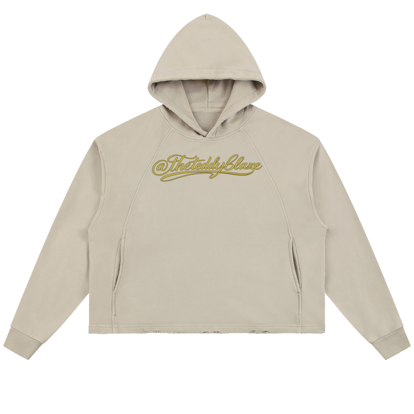 Shop the Signature Vintage Washed Frayed-Hem Hooded Jumper by Teddy Blaze. Heavyweight sand fleece hoodie featuring gold script branding from THE BLAZE MAN.