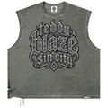 Elevate your sleeveless style with the Teddy Blaze Sin City Distressed Grommet Eyelet Cotton Tank. Wash olive cotton, metal eyelet trim, distressed details, and tattoo back print. Shop NYC to Vegas style.
