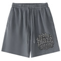 Elevate your resort lounge wardrobe with the Teddy Blaze Sin City Vintage Wash Cotton Shorts. Charcoal gray heavy cotton, vintage wash, and ornate Sin City tattoo graphic. Shop NYC to Vegas style.