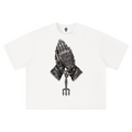 Elevate your streetwear with the Teddy Blaze Sin City Sacred Box Cut T-Shirt. Black stretch-cotton, tattoo praying hands print, and boxy cut. Shop NYC to Vegas style.