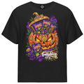 Shop the Spliff or Treat Gateway Tee by Teddy Blaze. 180 GSM stretch-cotton loose-fit black graphic t-shirt with pumpkin wrap artwork from GATEWAY TEES.