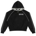Elevate your statement outerwear with the House of Teddy Blaze Statement Piping + Leopard Detail Fleece Zip Hoodie. Crimson red 305 gsm fleece, contrast white piping, leopard faux fur hood lining, and bold star block typography. Shop NYC to Vegas style.