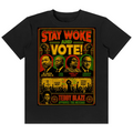 Shop the Stay Woke and Vote Classic Tee by Teddy Blaze. 180 GSM cotton-spandex stretch tee featuring a historic civil rights poster graphic from the TOPS line of The Mature Mocha Collection.