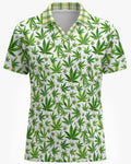 Shop the Iron + Ivy Tartan 420 Mesh Open Polo by Teddy Blaze. Breathable mesh golf polo featuring an all-over botanical leaf print with a contrast lime and yellow plaid open collar.