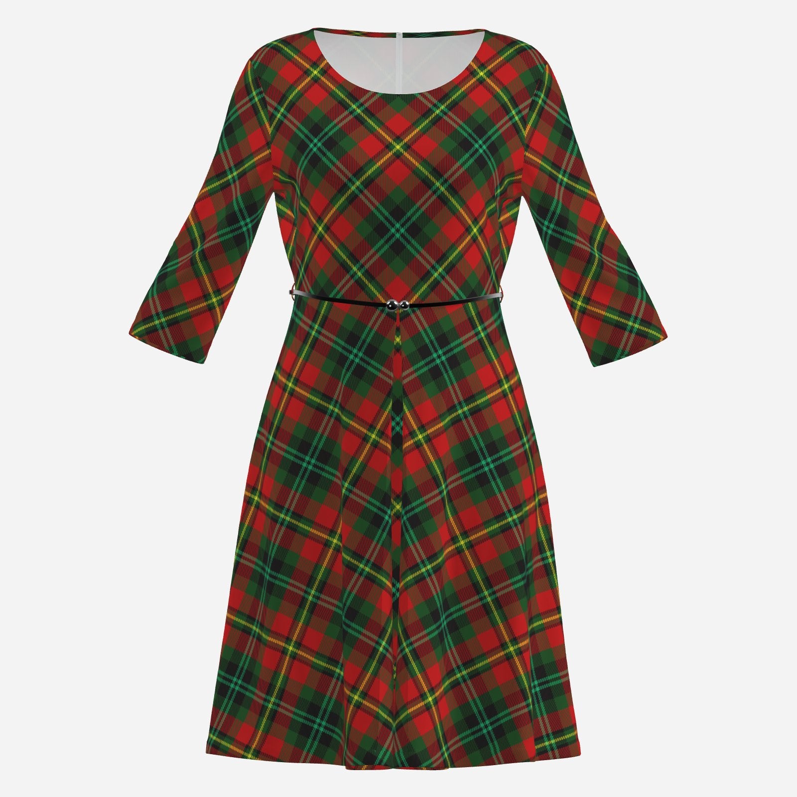 Teddy Blaze Tartan Rigby Swing Dress featuring bold heritage plaid, a flattering fit-and-flare silhouette, half sleeves and coordinating belt. Available XXS–4XL.