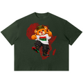 Shop the Teddy Blaze TBSU Heritage Graphic Boxy Cut Tee. Oversized dark green streetwear t-shirt featuring signature bear mascot artwork and a back university crest.