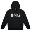 Shop the TDY BLZ Raglan Sleeve Hooded Jumper by Teddy Blaze. Heavyweight 380 GSM black tech fleece hoodie featuring "TDY★BLZ" stencil typography from THE BLAZE MAN.