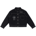 Elevate your luxury denim jacket lineup with the House of Teddy Blaze Afro Yorker Box Cut Denim Jacket. Heavyweight 428 gsm black cotton-poly denim jacket, contrast white stitching, Afro Yorker portrait, and NYC Statue of Liberty back emblem embroidery. Shop NYC to Vegas style