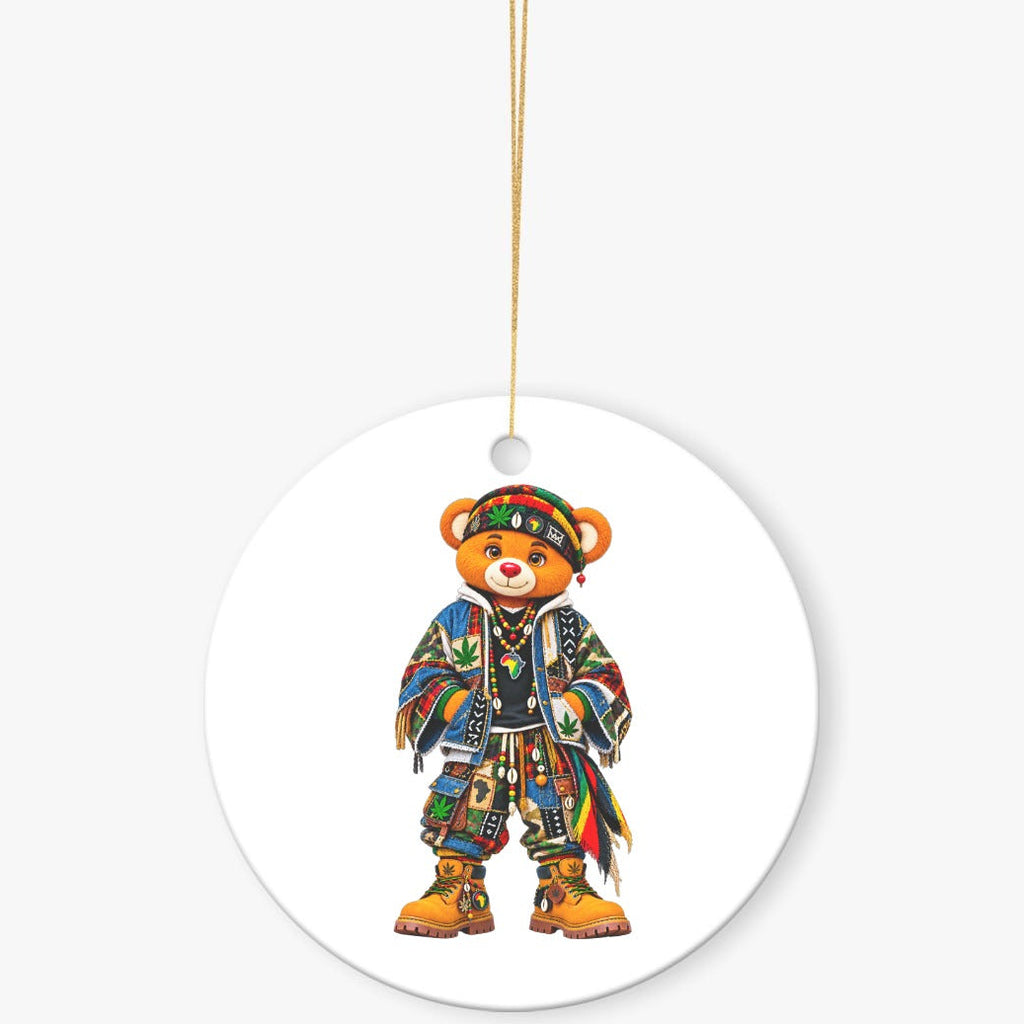 Meet the Teddy Blaze Boho Ceramic Ornament featuring double-sided AfroBohemian artwork on a collectible round ceramic keepsake made for gifting and décor.