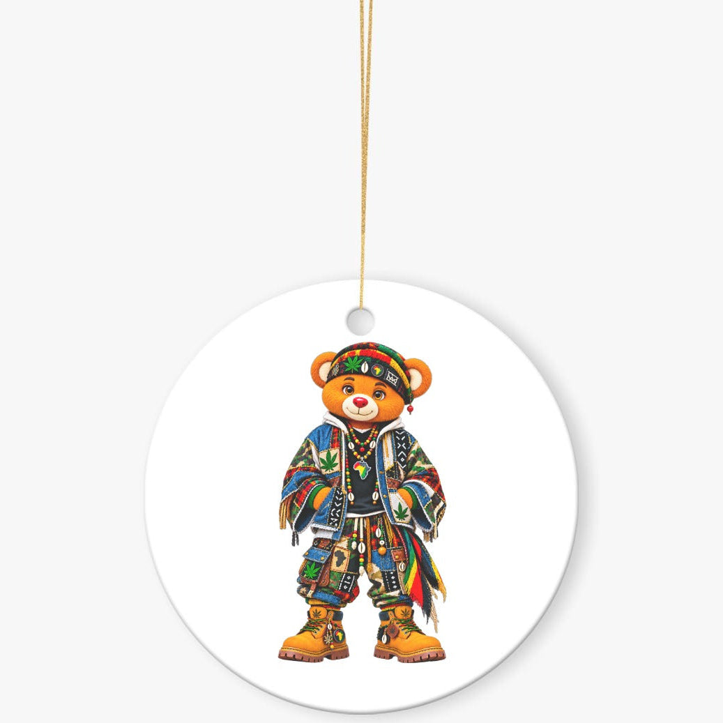 Meet the Teddy Blaze Boho Ceramic Ornament featuring double-sided AfroBohemian artwork on a collectible round ceramic keepsake made for gifting and décor.
