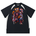 Shop the Teddy Blaze Brand Rising Contrast Panel Performance Tee featuring Teddy Blaze Samurai, Gye Nyame artwork and bold athletic-inspired color blocking.