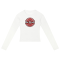 Shop the Teddy Blaze Brand Rising Slim Raglan Jumper, a fitted stretch-cotton women's top featuring the Brand Rising Gye Nyame emblem and Teddy Blaze Samurai artwork.
