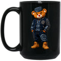 Meet Teddy Blaze Indigo on a glossy 15oz black ceramic mug featuring indigo African textile-inspired style. Dishwasher safe and printed in Detroit.