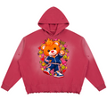 Elevate your hoodie lineup with the House of Teddy Blaze Kawaii Sunfade Ripped Box Cut Hoodie. Sun-washed berry red 370 gsm thick hoodie, distressed ripped details, Mr. Blazehead mascot art, and back Kawaii logo branding. Shop NYC to Vegas style.