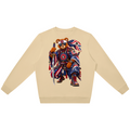 Teddy Blaze, Teddy Blaze Samurai, Samurai jumper, oversized jumper, oversized sweatshirt, unisex sweatshirt, graphic sweatshirt, beige sweatshirt, men's oversized sweatshirt, Afrocentric streetwear, Afrodemia Americana, Americana streetwear, Japanese inspired streetwear, samurai graphic, character streetwear, cotton blend sweatshirt, graphic jumper, Men of Blaze, Teddy Blaze clothing