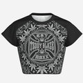 Black-and-white cropped raglan tee with a cotton-like feel, four-way stretch, TeddyFlora artwork and the DaCruz Cross by Teddy Blaze.