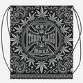 Lightweight black-and-white drawstring bag featuring the DaCruz Cross, TeddyFlora and paisley-inspired artwork by Teddy Blaze.