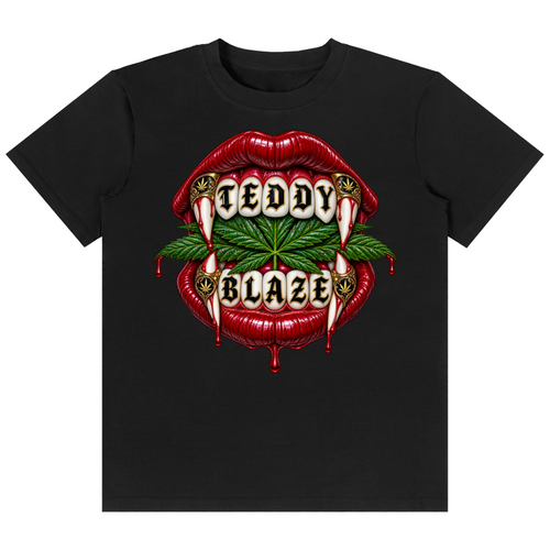 Shop The Craven Classic Tee by Teddy Blaze. 180 GSM cotton-spandex stretch tee featuring a dripping vampire lips and gold grill graphic from the TOPS line of The Mature Mocha Collection.