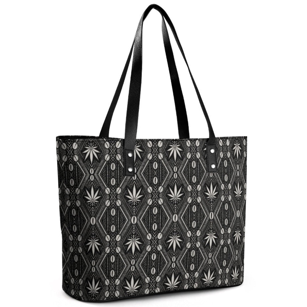 A structured cross-grain leather handbag featuring the DaChek house pattern, black straps and a roomy tote silhouette from Teddy Blaze.