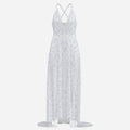 A statement Sankofa lace maxi dress featuring a deep V-neck, cross-back straps, and Teddy Blaze cultural textile design. Afrocentric luxury with modern fashion house energy.