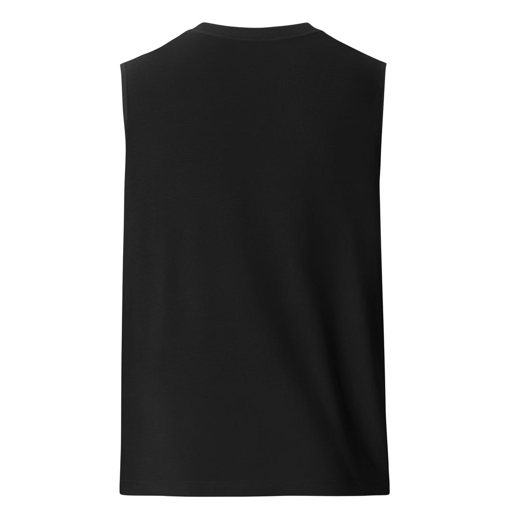 Shop the Embroidered BlazeCrest Cotton Muscle Shirt by Teddy Blaze. 142 GSM black Airlume cotton sleeveless tee embodying quiet luxury and stealth wealth from The Mature Mocha Collection.