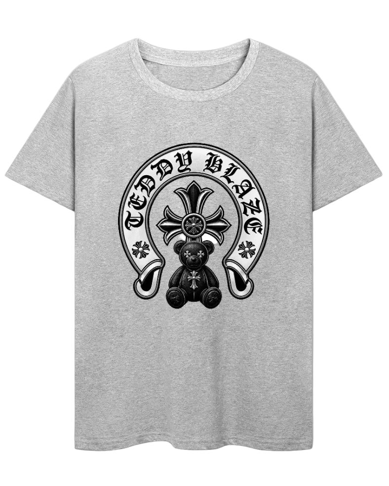 Teddy Blaze Ursa Cruz Cotton Tee | Men's Heather Grey Gothic Graphic T-Shirt