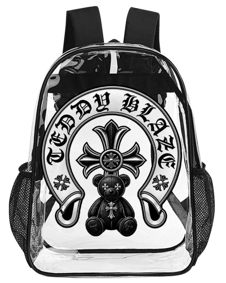 Teddy Blaze Ursa Cruz Gothic Crest Clear Backpack | Transparent Gothic Streetwear Backpack