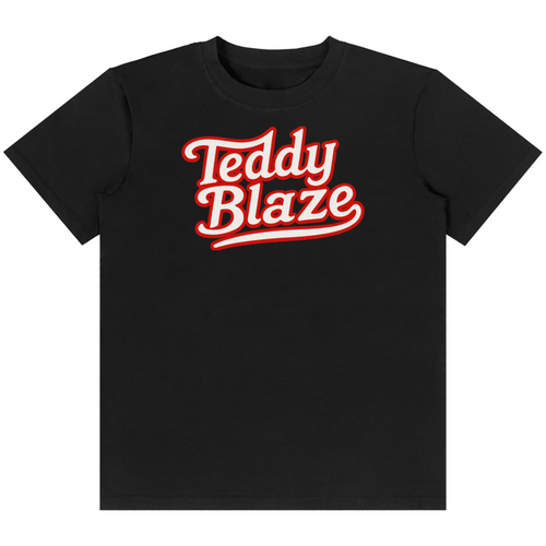Shop the Van Blaze Classic Tee by Teddy Blaze. 180 GSM cotton-spandex stretch tee with vintage red cursive script logo from the TOPS line of The Mature Mocha Collection.