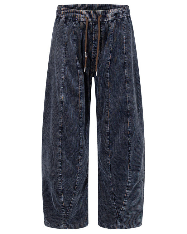 Shop the Iron + Ivy Washed Corduroy Spliced Loose Fit Drawstring Pants by Teddy Blaze. Relaxed-fit blue cotton-blend corduroy trousers featuring spliced detailing, stitched panels, and an adjustable tie closure.