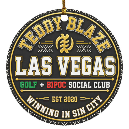Shop the Winning in Sin City Crest Ornament by Teddy Blaze. High-gloss MDF holiday ornament featuring edge-to-edge sublimation print and gold hanging cord.