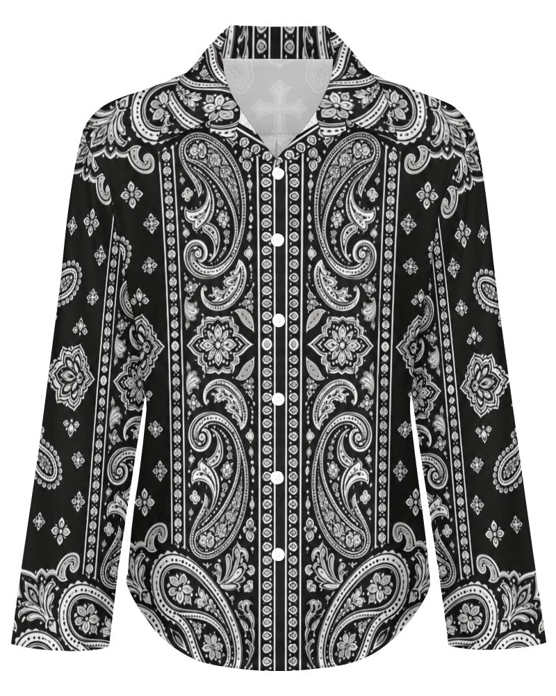 Teddy Blaze Women's Signature Bandana Long Sleeve Blouse | Women's Gothic Paisley Button-Down Shirt