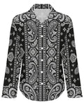 Teddy Blaze Women's Signature Bandana Long Sleeve Blouse | Women's Gothic Paisley Button-Down Shirt