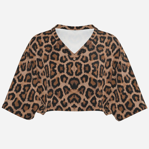 Shop the Zabu V-Neck Half Sleeve Crop Tee by Teddy Blaze. Silky-shine boxy crop top featuring an all-over leopard motif from THE IVY WOMAN collection.